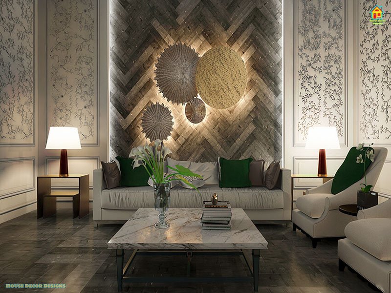 Living room with beautiful wall decor panel