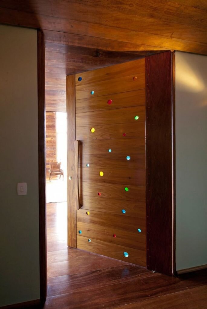 Stylish wooden lighting door design